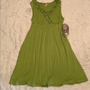 Bright green Madison sleeveless dress with ruffles